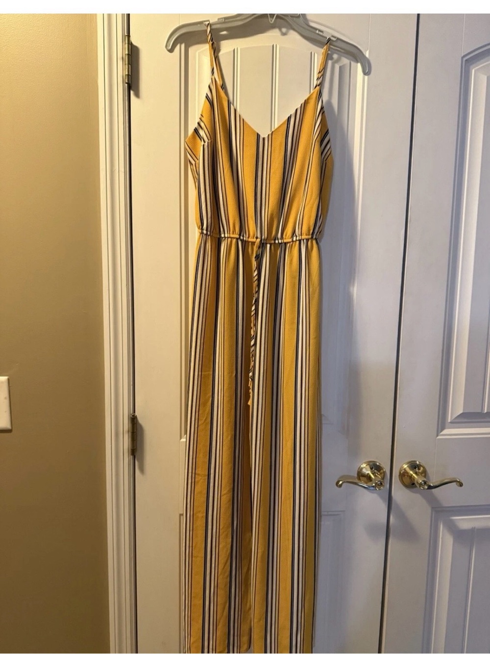 Ambiance Women Yellow Striped  Jumpsuit S Spring Summer